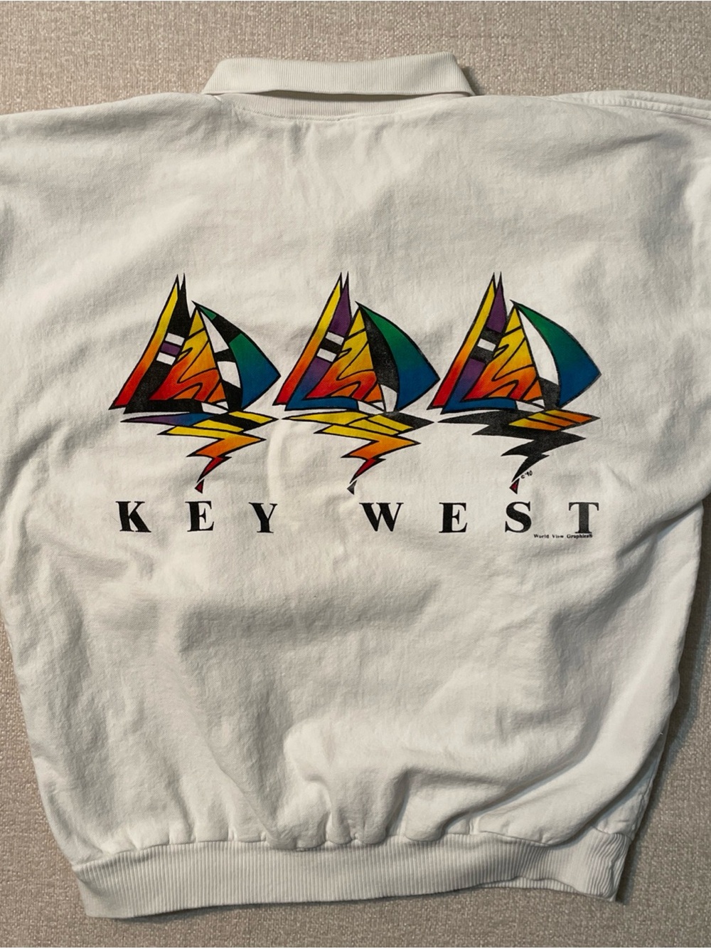 Vintage 90s Key West Sailboat Graphic Sweater with Collar Fits Like Oversized XL